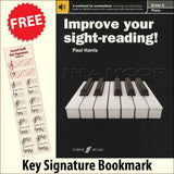 front cover of Improve Your Sight-Reading Piano Grade 8 together with free Piano Clef bookmark