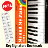 front cover of Me and My Piano Part 1 together with free Piano Clef bookmark