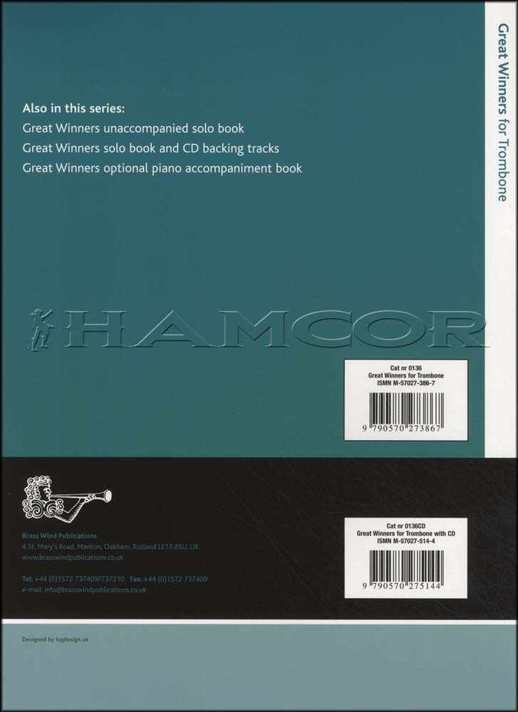 back cover of Great Winners Trombone Bass Clef Book Only