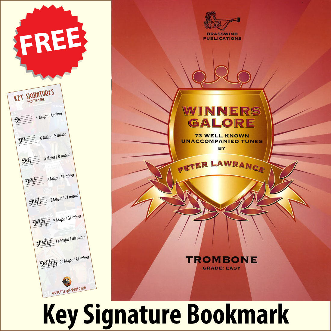 front cover of Winners Galore Trombone Bass Clef Book Only together with free Bass Glef bookmark