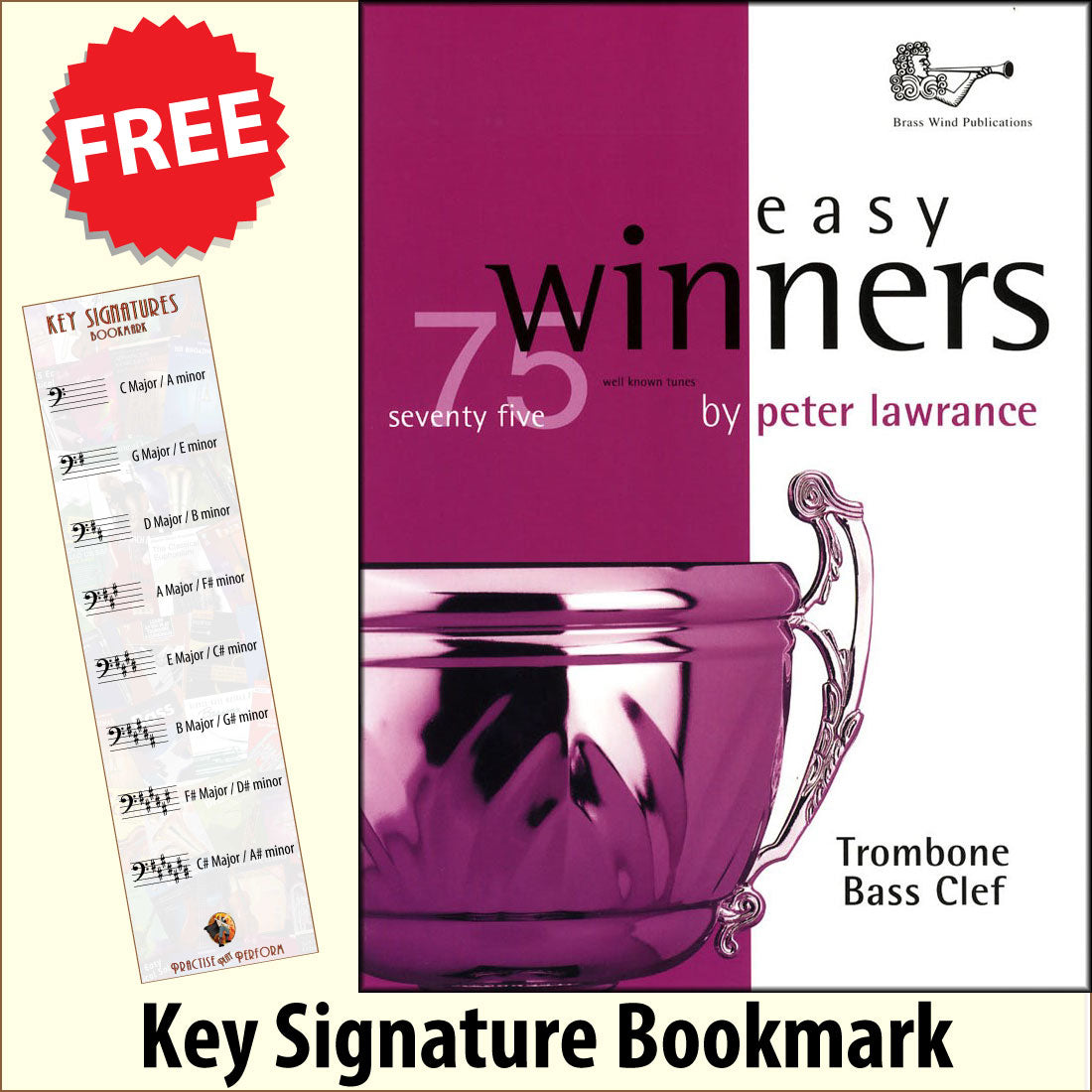 front cover of Easy Winners Trombone Bass Clef Book Only together with free Bass Glef bookmark