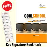front cover of Cool School for Alto Saxophone Book/CD by Chris Gumbley together with free Treble Clef bookmark