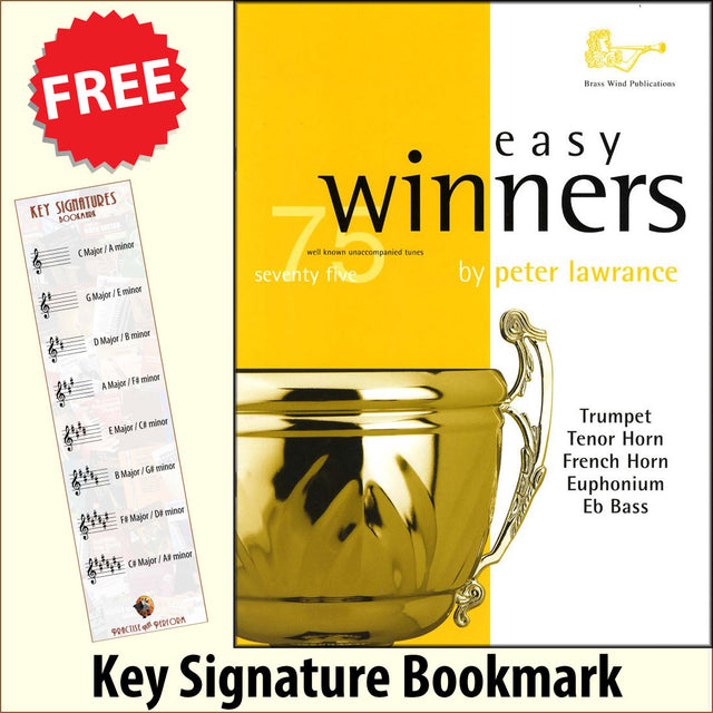 front cover of Easy Winners Trumpet Horn Euphonium together with free Treble Clef bookmark