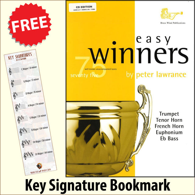 front cover of Easy Winners for Horn in F Horn in Eb Tuba Book/CD together with free Treble Clef bookmark