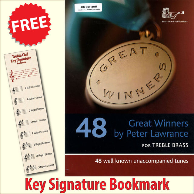 front cover of Great Winners for Horn in F Horn in Eb Tuba Book/CD together with free Treble Clef bookmark