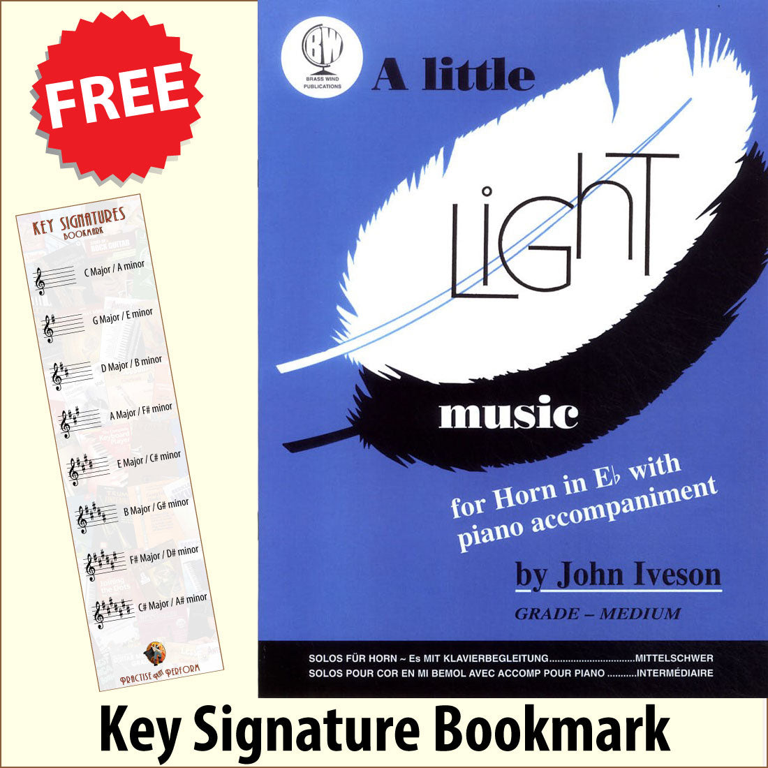 front cover of A Little Light Music Eb Horn together with free Treble Clef bookmark