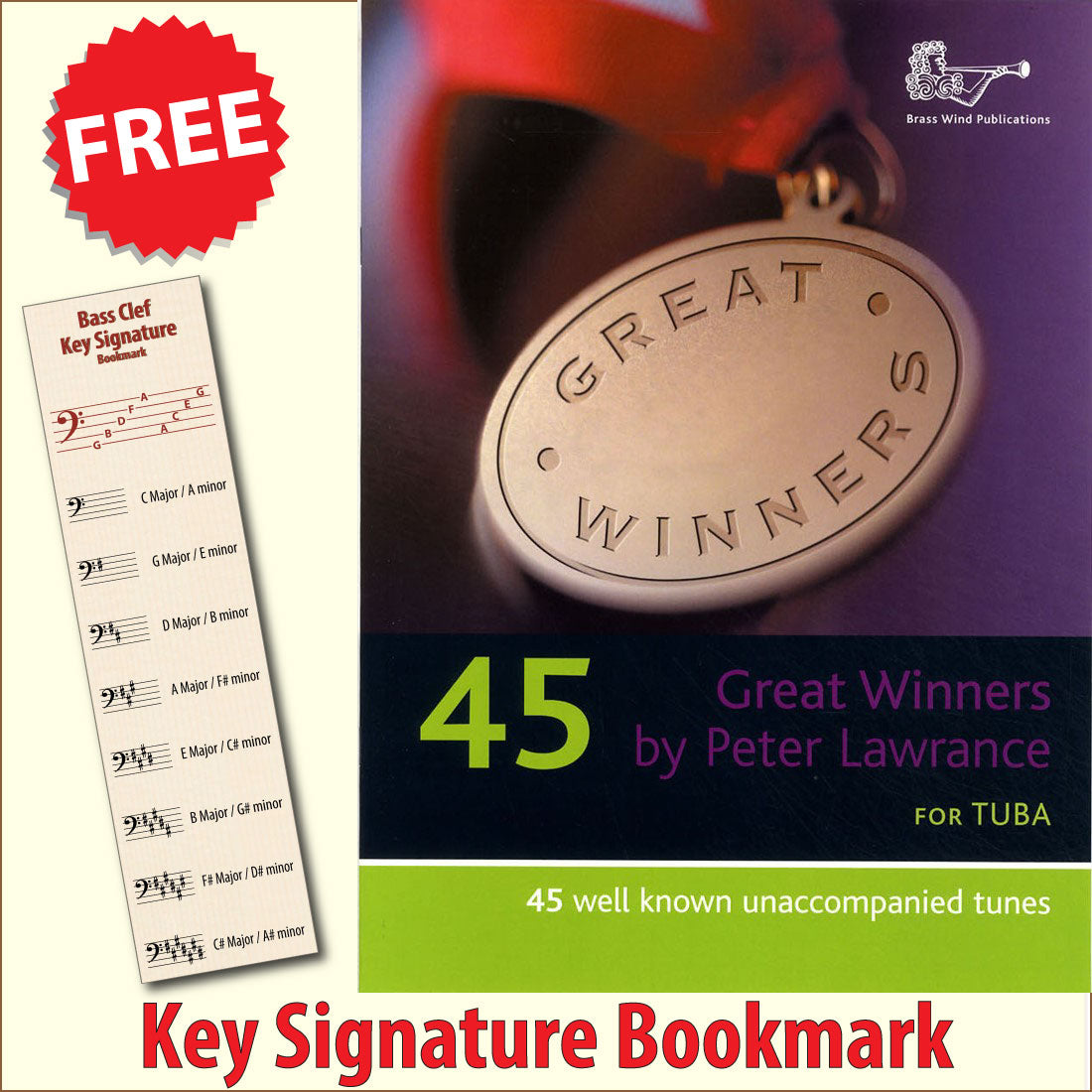 front cover of Great Winners for Tuba Bass Clef Book Only together with free Bass Glef bookmark
