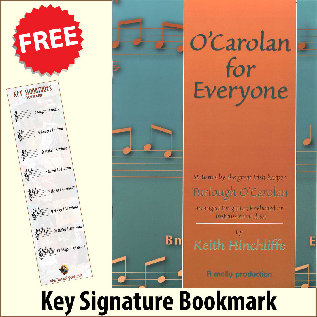 front cover of O'Carolan for Everyone together with free Treble Clef bookmark