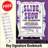 front cover of Slide Show for Trombone Treble Clef Book Only by Christopher Mowat together with free Treble Clef bookmark