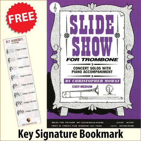 front cover of Slide Show for Trombone Treble Clef Book Only by Christopher Mowat together with free Treble Clef bookmark