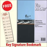 front cover of Up Front Album for Trombone Book 1 Bass Clef together with free Bass Glef bookmark