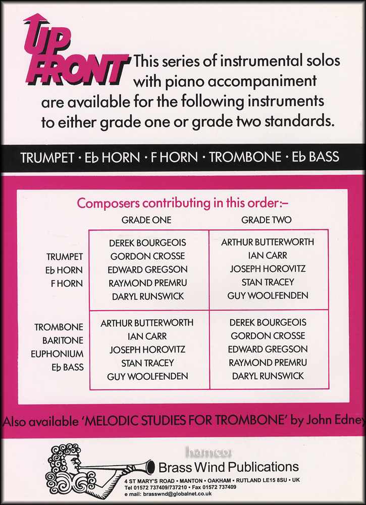 back cover of Up Front Album for Trombone Book 2 Bass Clef