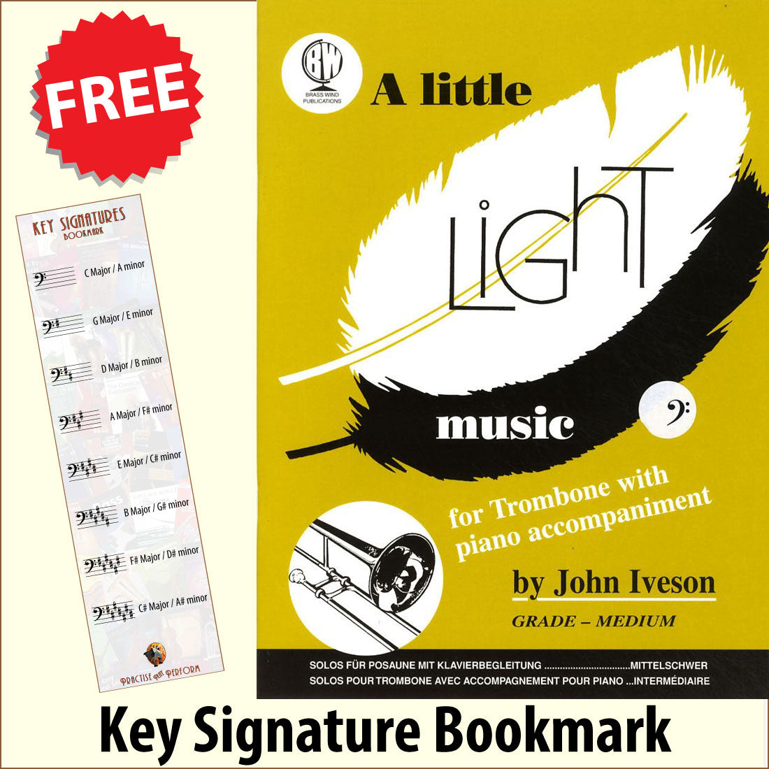 front cover of A Little Light Music for Trombone Bass Clef by John Iveson together with free Bass Glef bookmark