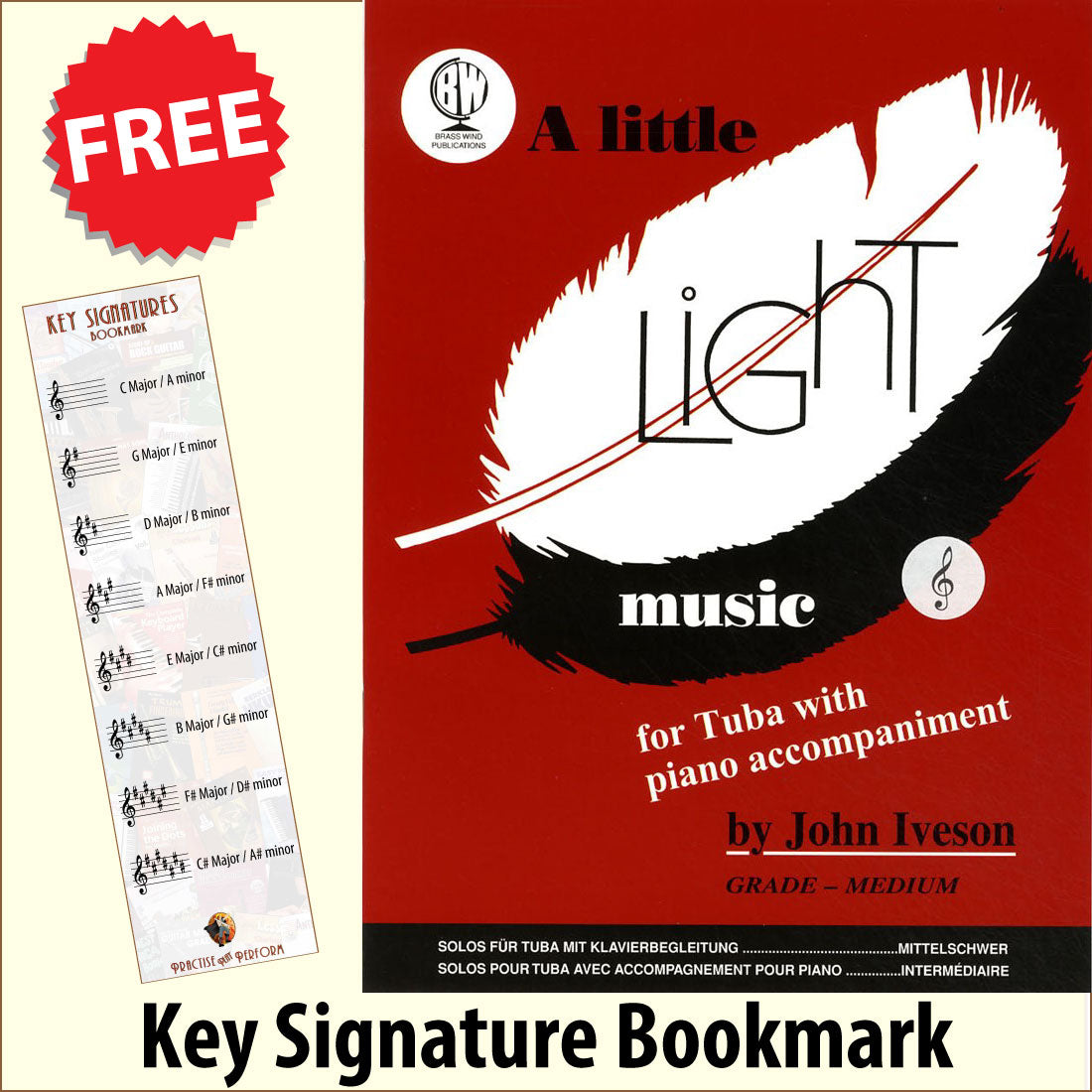 front cover of A Little Light Music for Tuba Treble Clef by John Iveson together with free Treble Clef bookmark