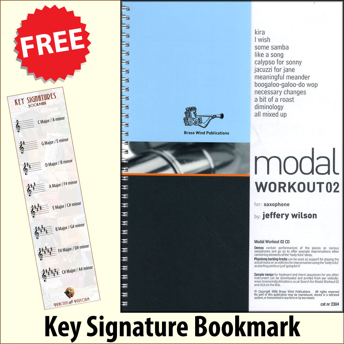 front cover of Modal Workout 02 for Alto Saxophone Book/CD by Jeffery Wilson together with free Treble Clef bookmark