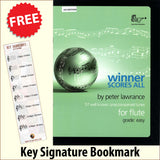 front cover of Winner Scores All Flute Book/CD together with free Treble Clef bookmark
