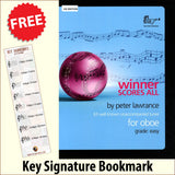 front cover of Winner Scores All Oboe Book/CD together with free Treble Clef bookmark