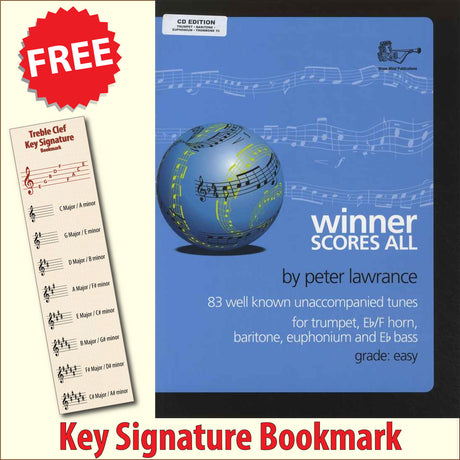 front cover of Winner Scores All Trumpet Euphonium Trombone Book/CD together with free Treble Clef bookmark