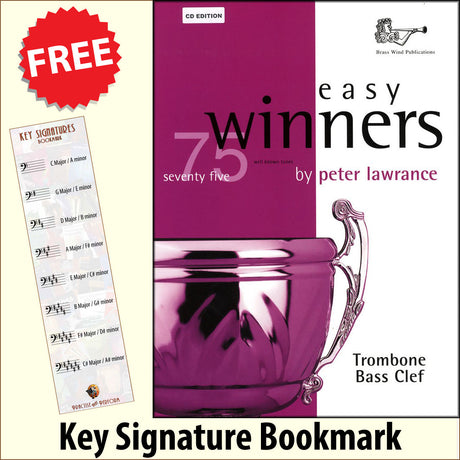front cover of Easy Winners for Trombone Bass Clef Book/CD together with free Bass Glef bookmark