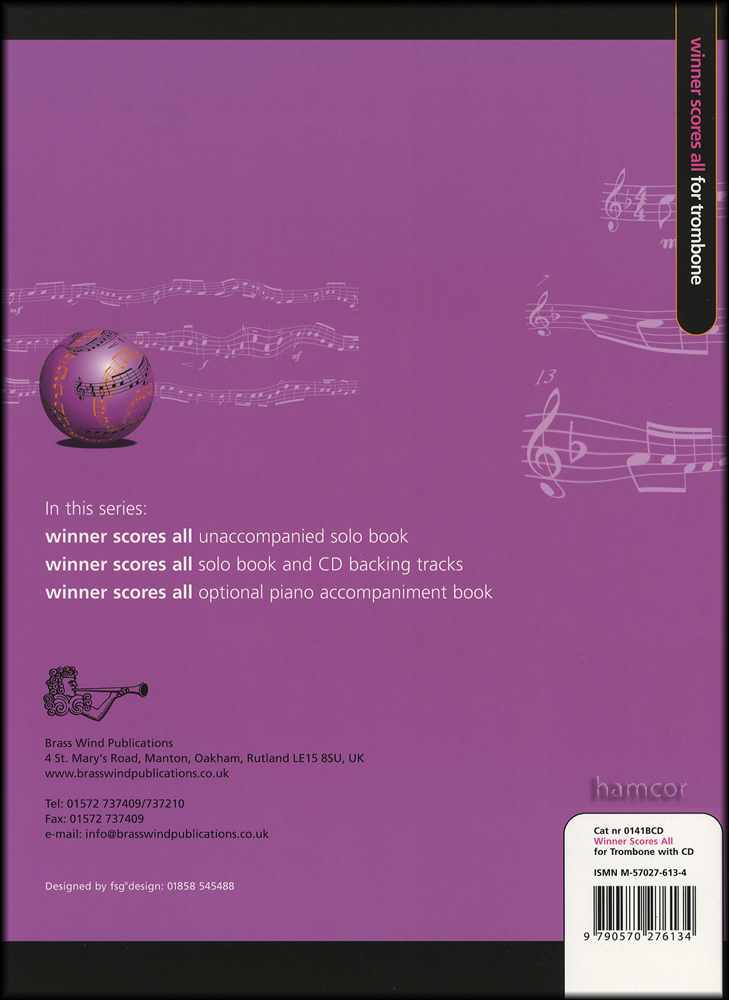 back cover of Winner Scores All Trombone Bass Clef Book/CD