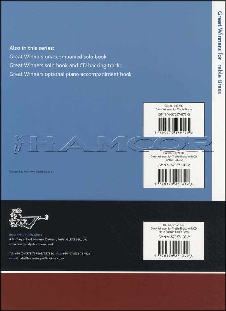 back cover of Great Winners for Treble Brass Book Only