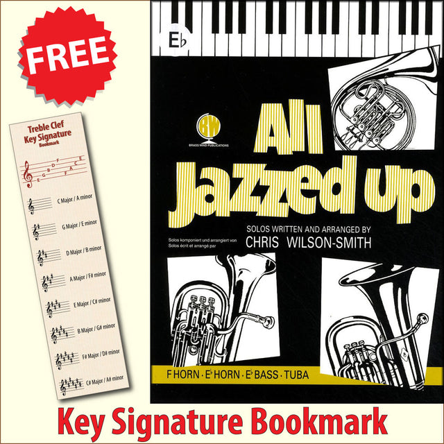 front cover of All Jazzed Up for Eb Horn together with free Treble Clef bookmark