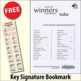 front cover of Easy Winners Piano Accompaniment for Tuba together with free Grand Staff bookmark