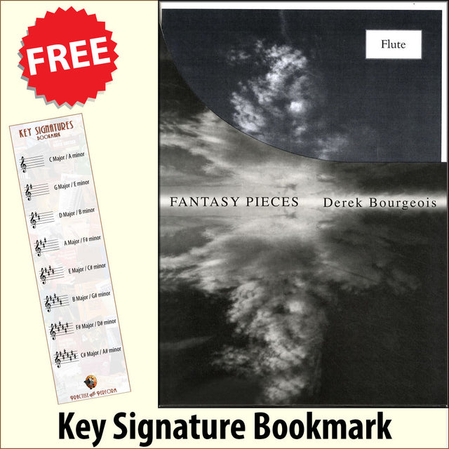 front cover of Fantasy Pieces for Flute by Derek Bourgeois together with free Treble Clef bookmark