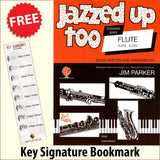 front cover of Jazzed Up Too for Flute by Jim Parker together with free Treble Clef bookmark