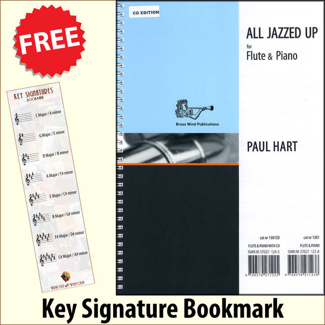 front cover of All Jazzed Up for Flute Book/CD together with free Treble Clef bookmark
