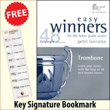 front cover of Easy Winners for Trombone Lower Grade Scales together with free Bass Glef bookmark