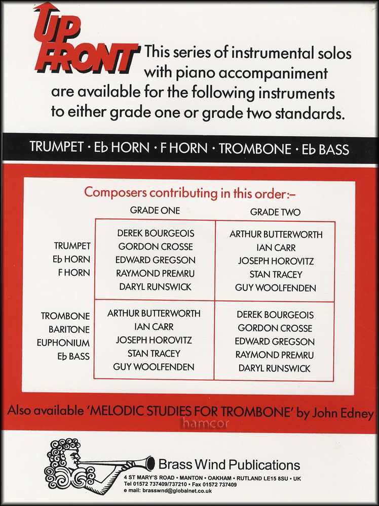 back cover of Up Front Melodic Studies for Trombone Book 1 Treble Clef