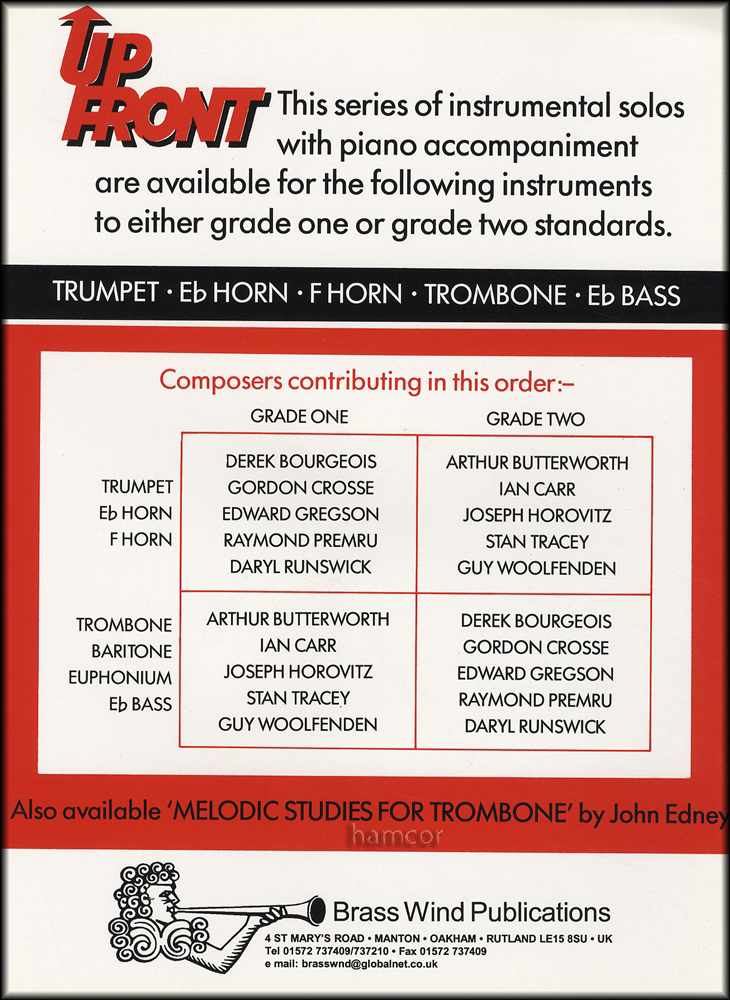 back cover of Up Front Melodic Studies for Trombone Book 1 Bass Clef