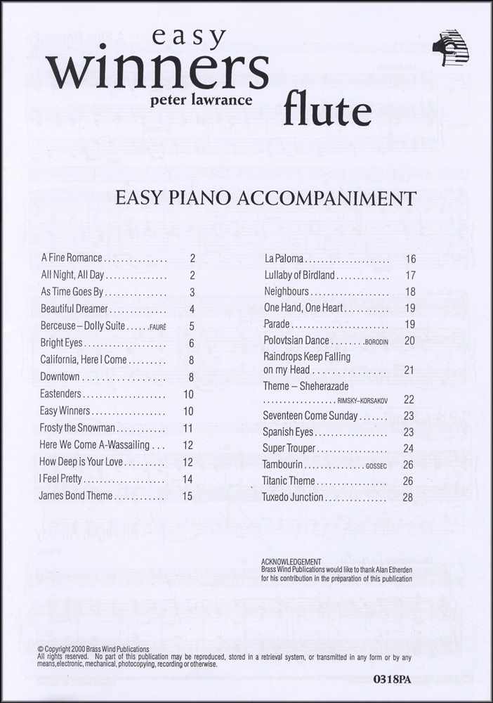 front cover of Easy Winners Piano Accompaniment for Flute