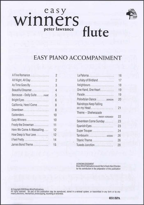front cover of Easy Winners Piano Accompaniment for Flute
