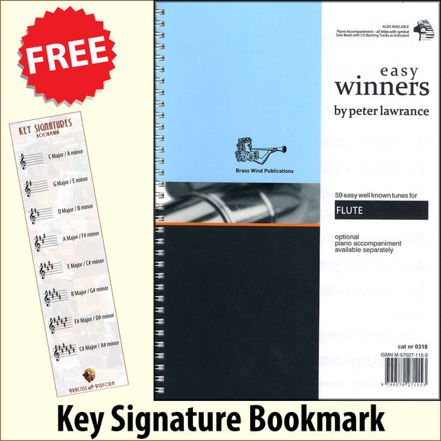 front cover of Easy Winners for Flute Book Only together with free Treble Clef bookmark