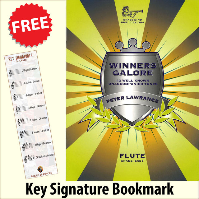 front cover of Winners Galore for Flute together with free Treble Clef bookmark