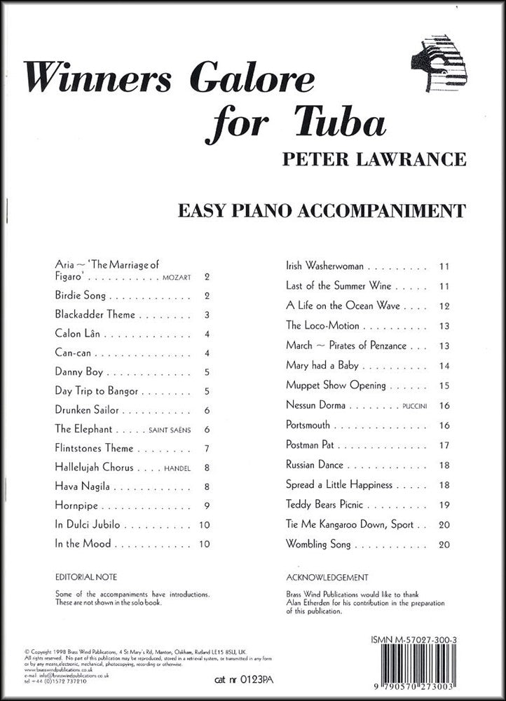 front cover of Winners Galore Piano Accompaniment for Tuba / Eb Bass
