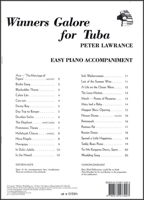 front cover of Winners Galore Piano Accompaniment for Tuba / Eb Bass