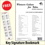 front cover of Winners Galore Piano Accompaniment for Tuba / Eb Bass together with free Piano Clef bookmark