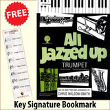 front cover of All Jazzed Up for Trumpet Book/CD together with free Treble Clef bookmark