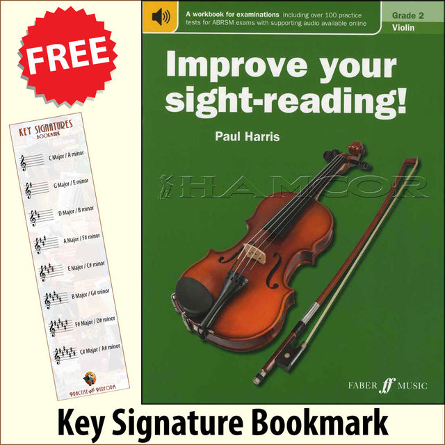 front cover of Improve Your Sight-Reading Violin Grade 2 together with free Treble Clef bookmark