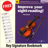 front cover of Improve Your Sight-Reading Violin Grade 4 together with free Treble Clef bookmark