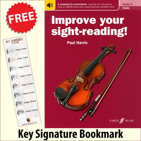 front cover of Improve Your Sight-Reading Violin Grade 5 together with free Treble Clef bookmark