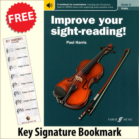 front cover of Improve Your Sight-Reading Violin Grade 6 together with free Treble Clef bookmark