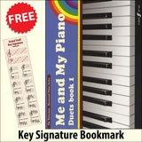 front cover of Me and My Piano Duets Book 1 together with free Piano Clef bookmark