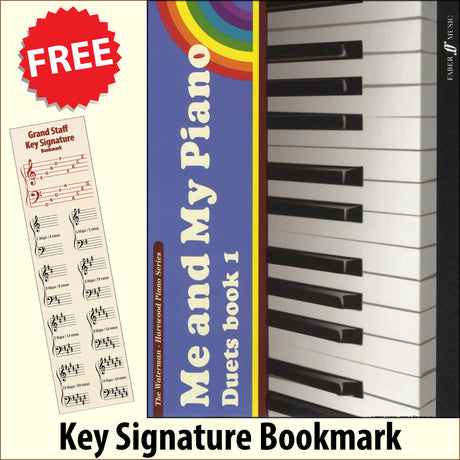 front cover of Me and My Piano Duets Book 1 together with free Piano Clef bookmark