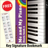 front cover of Me and My Piano Duets Book 2 together with free Piano Clef bookmark