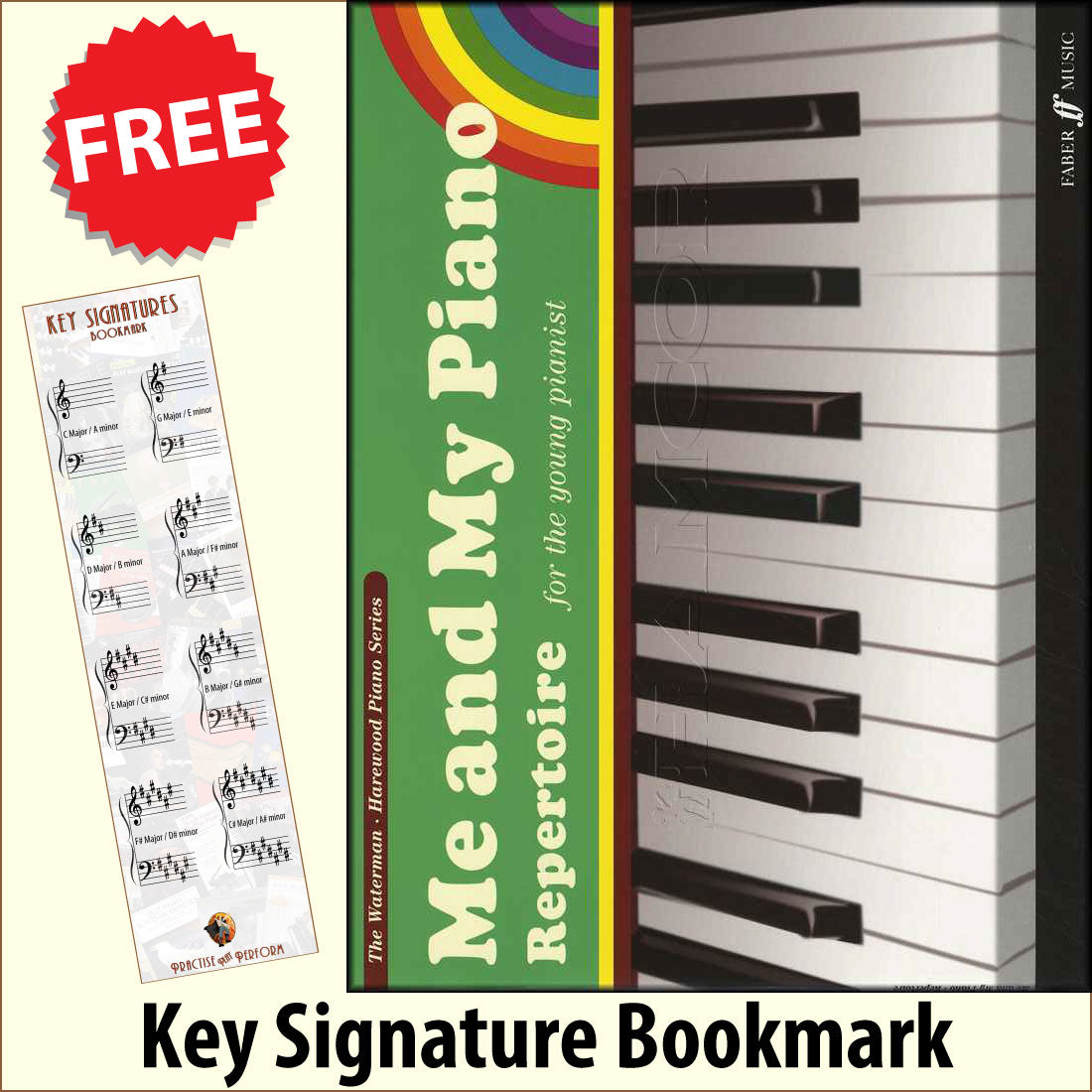 front cover of Me and My Piano Repertoire together with free Piano Clef bookmark