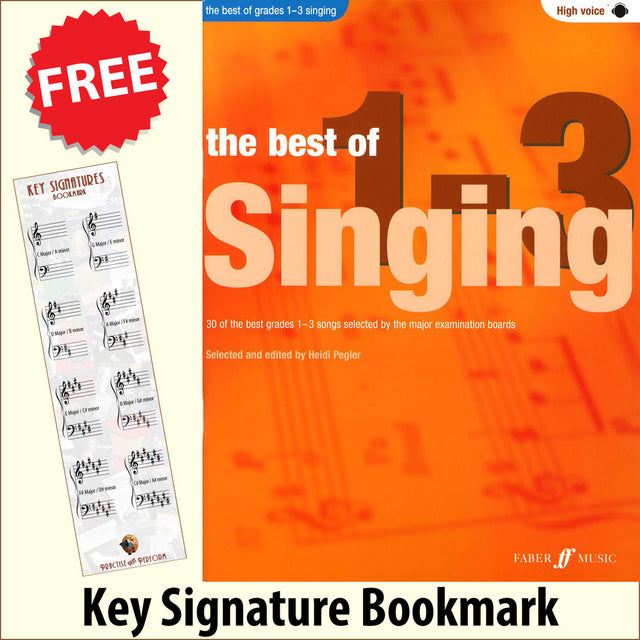 front cover of The Best of Grades 1-3 Singing High Voice Book/Audio by Heidi Pegler together with free Grand Staff bookmark